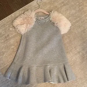 Halabaloo | Dresses | Halabaloo Gray Dress With Blush Fauxfur Shoulders ...